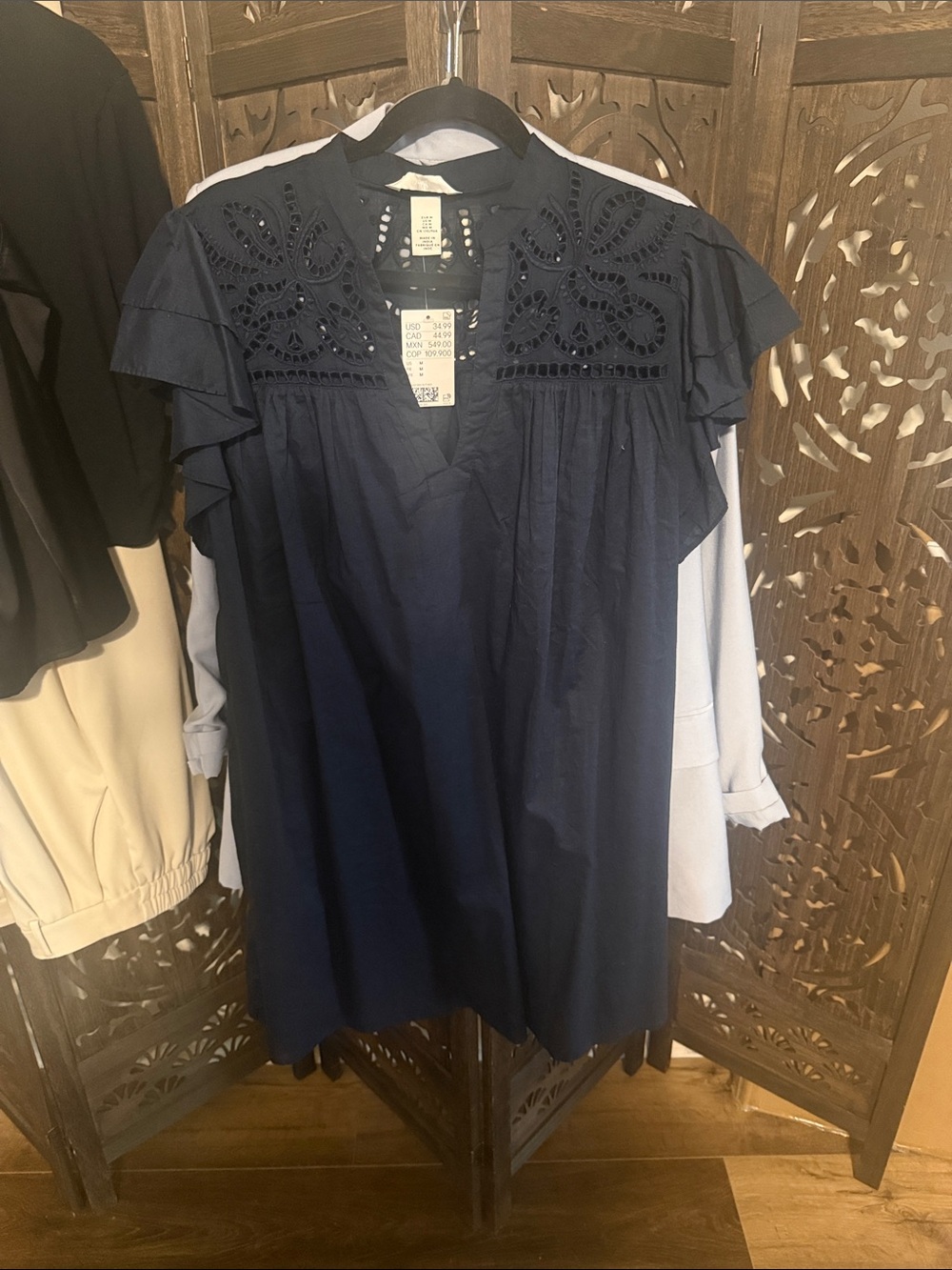 H&M Navy Eyelet Ruffle Short Sleeve Dress